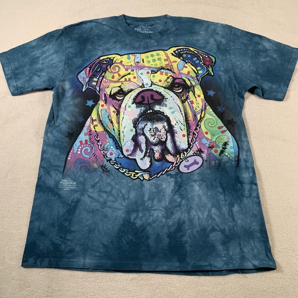 The Mountain Shirt Mens Medium Blue Bulldog Dean‎ Russo Graphic Dog Art 2013 Tee